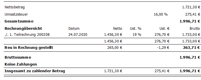 Kumulierte Rechnung Screenshot 2 Abschluss in einer kumulierten Schlussrechnung