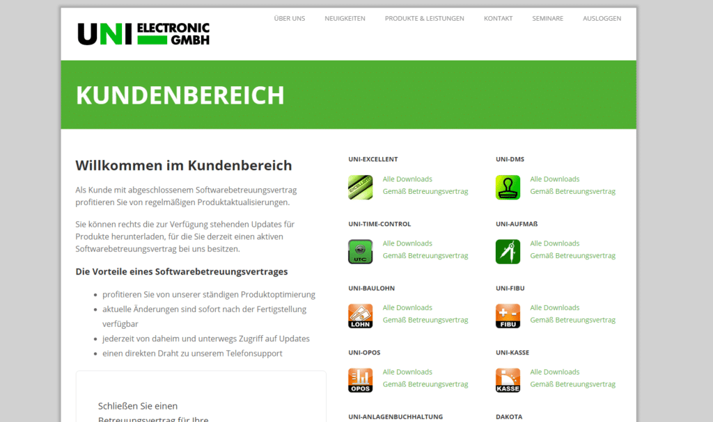 Der neue UNI-ELECTRONIC Kundenbereich Handwerkersoftware vom Profi
